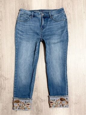 Chico’s SO Blue Embellished Cuffed Capris Jeans